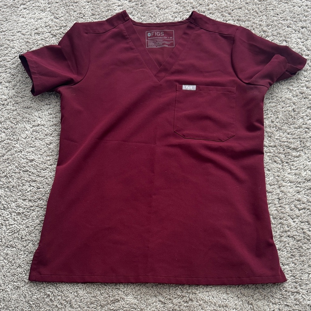 Figs Maroon V-Neck Scrub Top